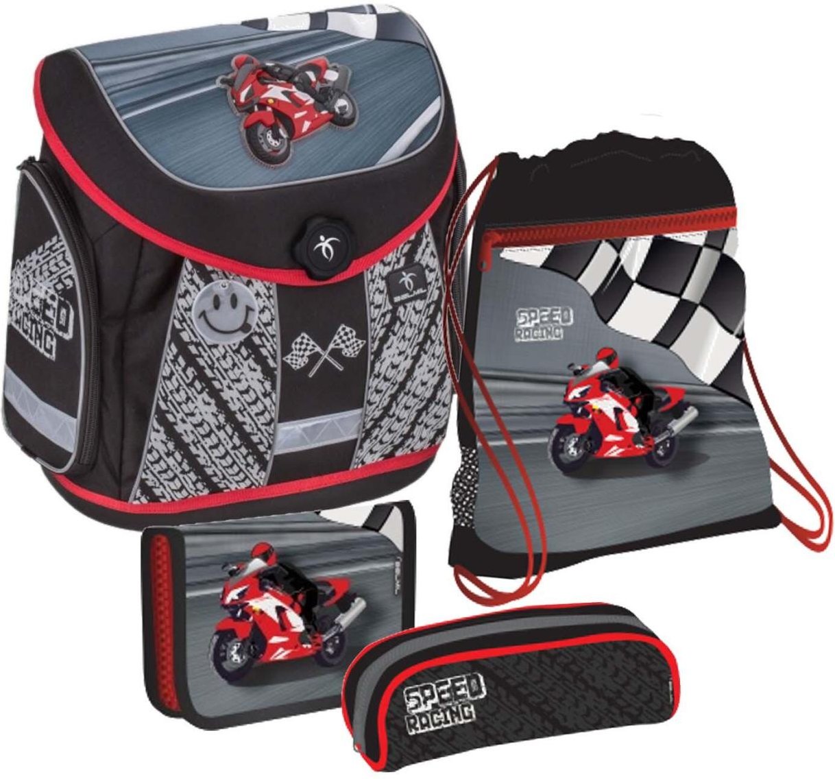 BELMIL® Schulranzen-Set Mister & Missy Free Racing 2 31,0 x 19,0 x 36,0 cm schwarz/rot 18 l
