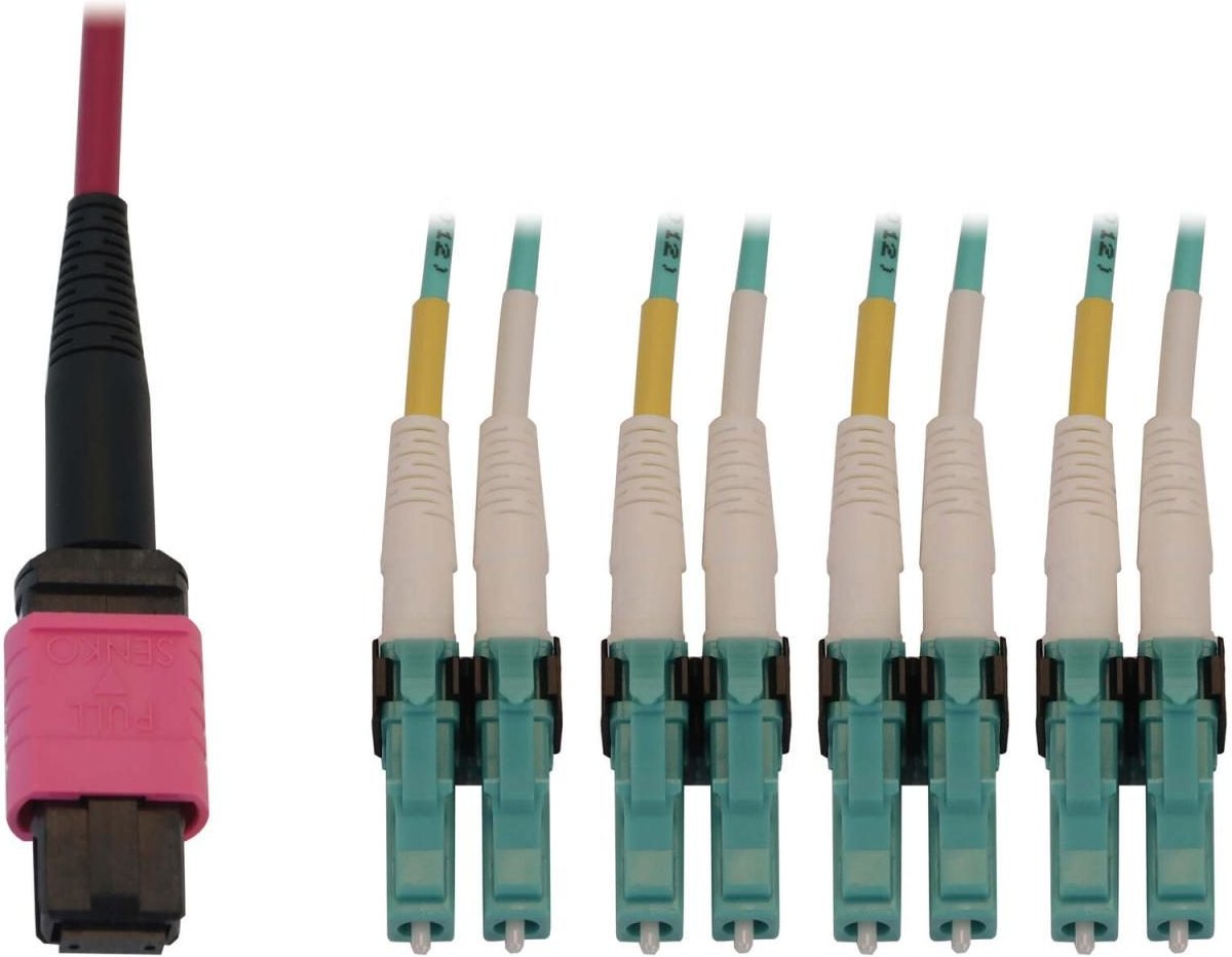 Eaton Tripp Lite Series 40/100G Multimode 50/125 OM4 Fiber Optic Kabel (12F MTP/MPO-PC zu 4x Duplex LC/PC F/M), 5 m