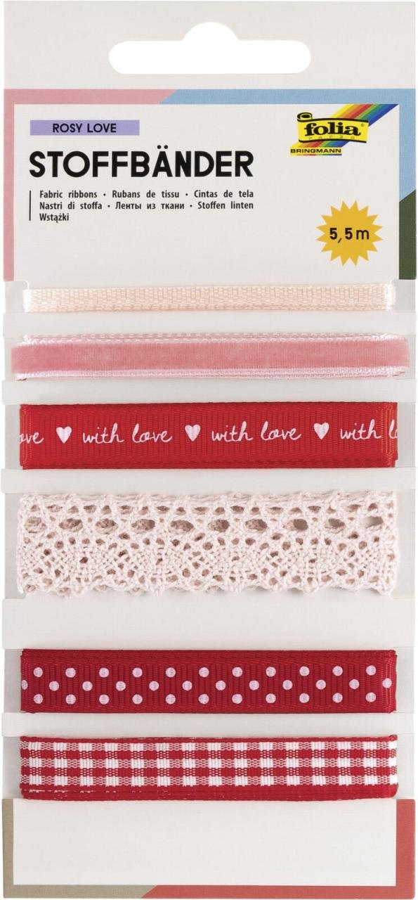 folia Geschenkbänder Rosy Love rot/weiß