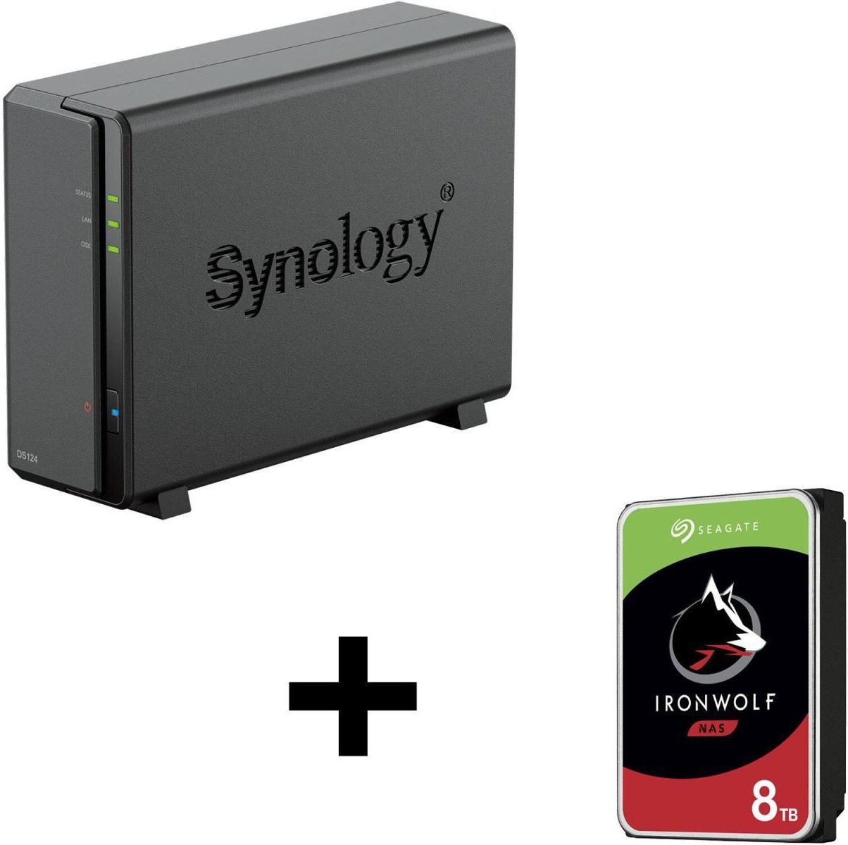 Synology DiskStation DS124 1 Einschub NAS-Server Leergehäuse + 1x Seagate Ironwolf SATA 3.5" HDD 8TB Festplatte