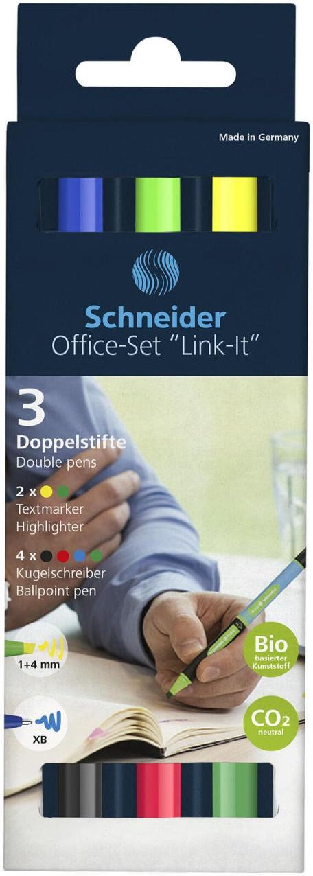 Schneider Schreibset Link-It Office 4 Link-It Slider: schwarz, rot, blau, grün 2 Link-It Highlighter: gelb,grün