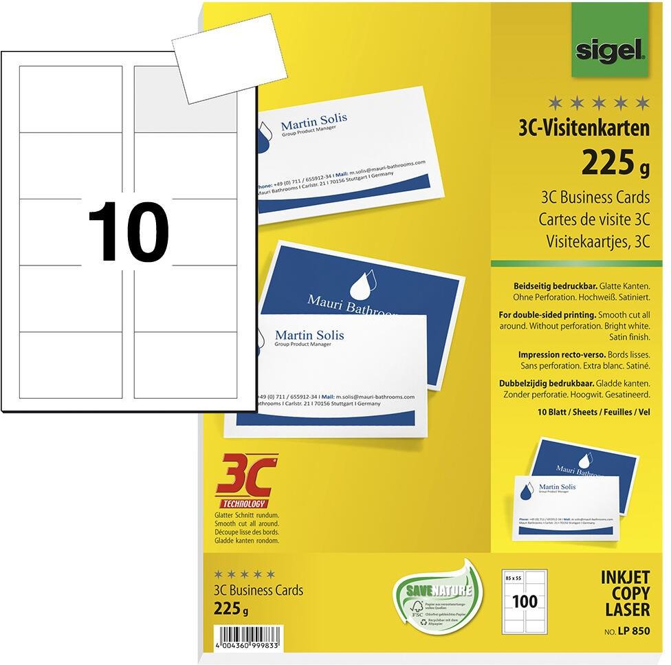 SIGEL Visitenkarten 225 g/m² satiniert hochweiß