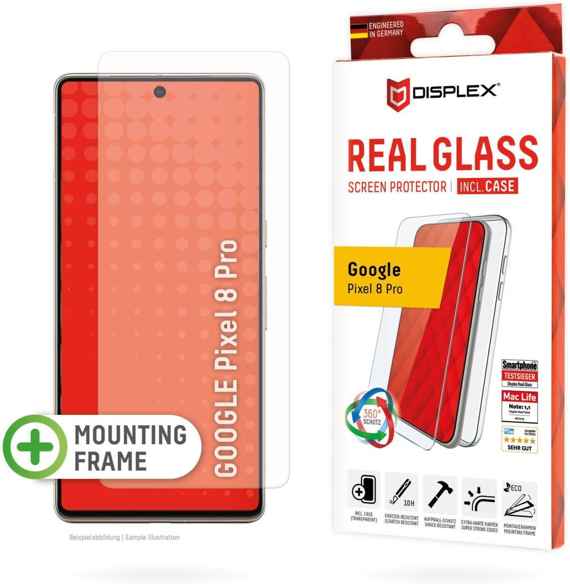 DISPLEX Panzerglas + Schutzhülle für Google Pixel 8 Pro