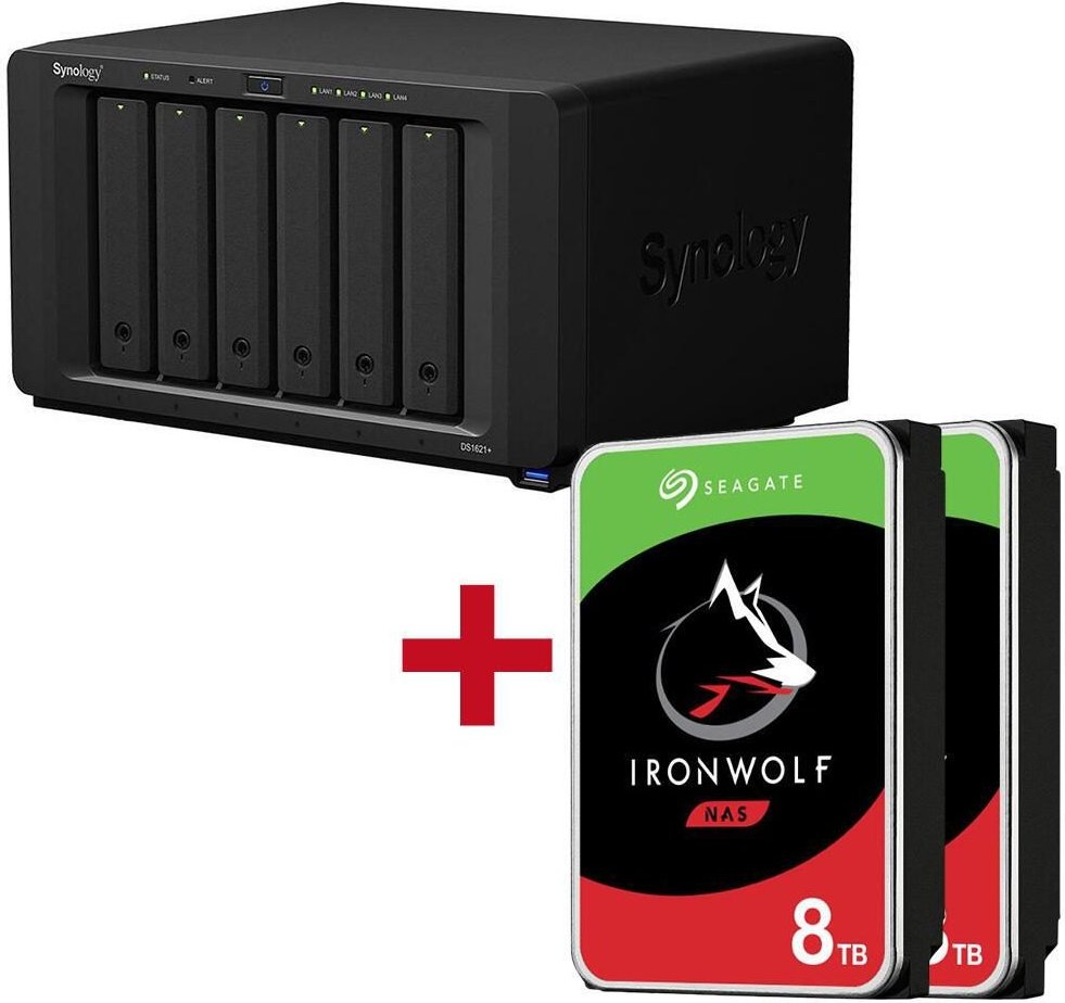 Synology DiskStation DS1621+ 6 Einschübe NAS-Server Leergehäuse + 16TB Seagate Ironwolf SATA 3.5" HDD (2x 8TB)