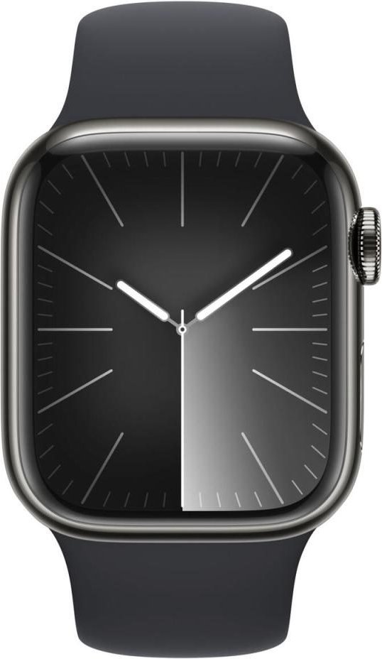 Apple Watch Series 9 (GPS + Cellular) 41mm Edelstahlgehäuse grau, Sportband Mitternacht M/L