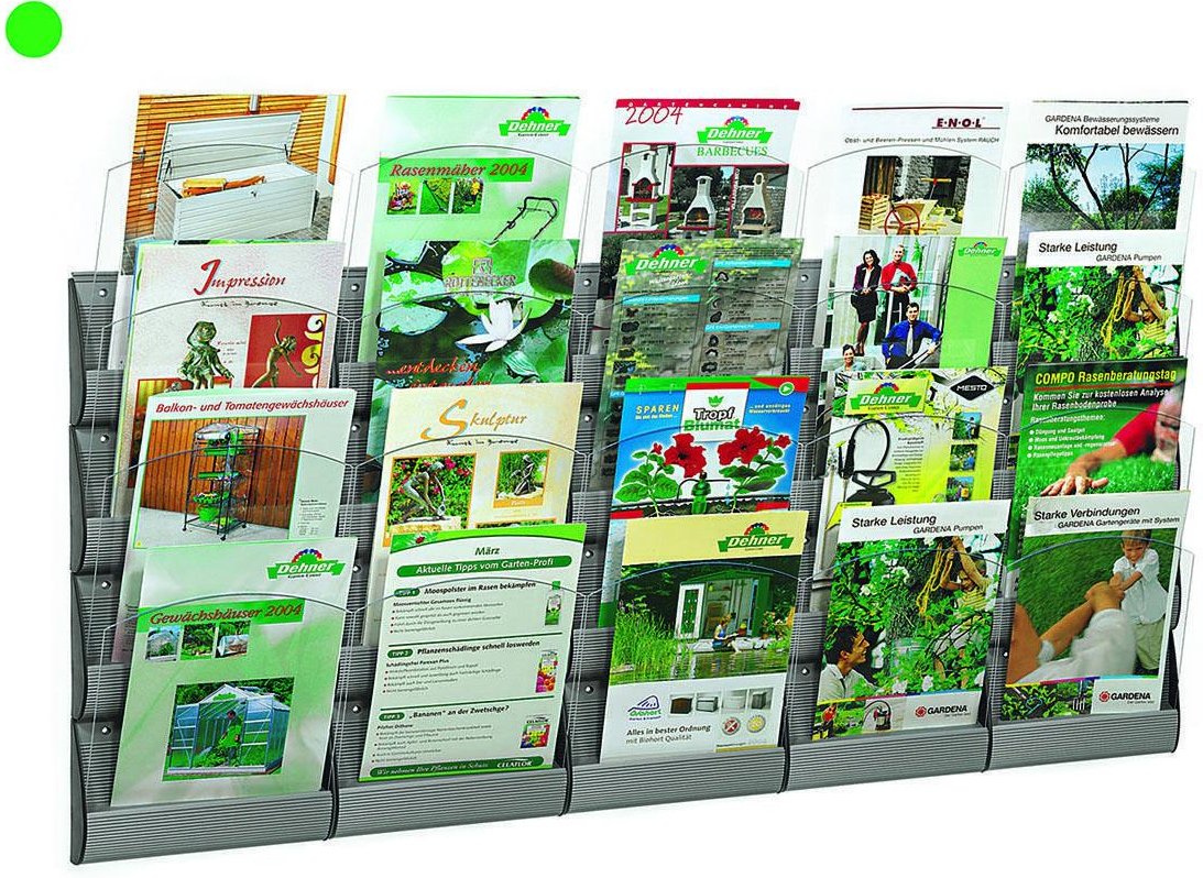 Thumbnail - PAPERFLOW Integral Wandprospekthalter DIN A4 20-Fach silber, transparent