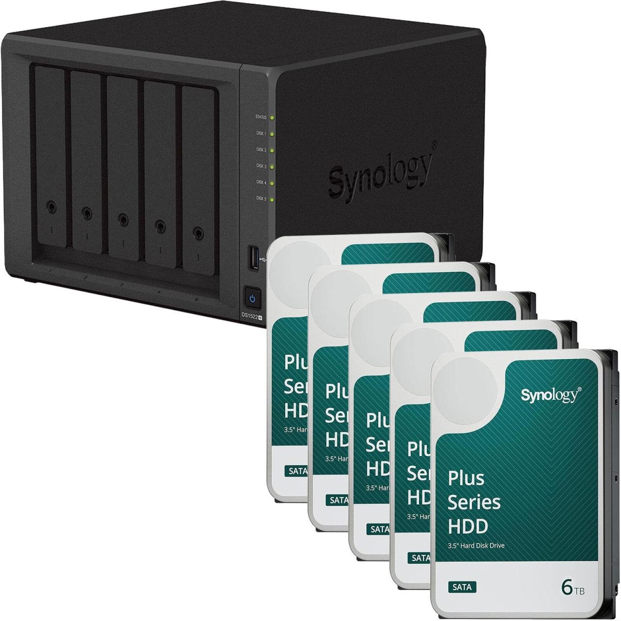 Synology DiskStation DS1522+ 5 Einschübe NAS-Server Leergehäuse + 30 TB Synology Plus (5x 6TB)
