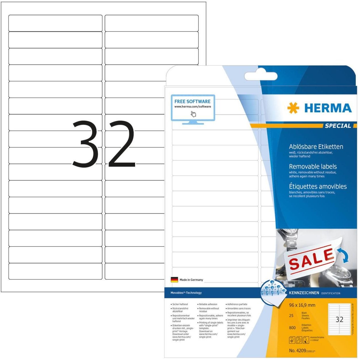 HERMA Etiketten 4209 weiß 96,0 x 16,9 mm