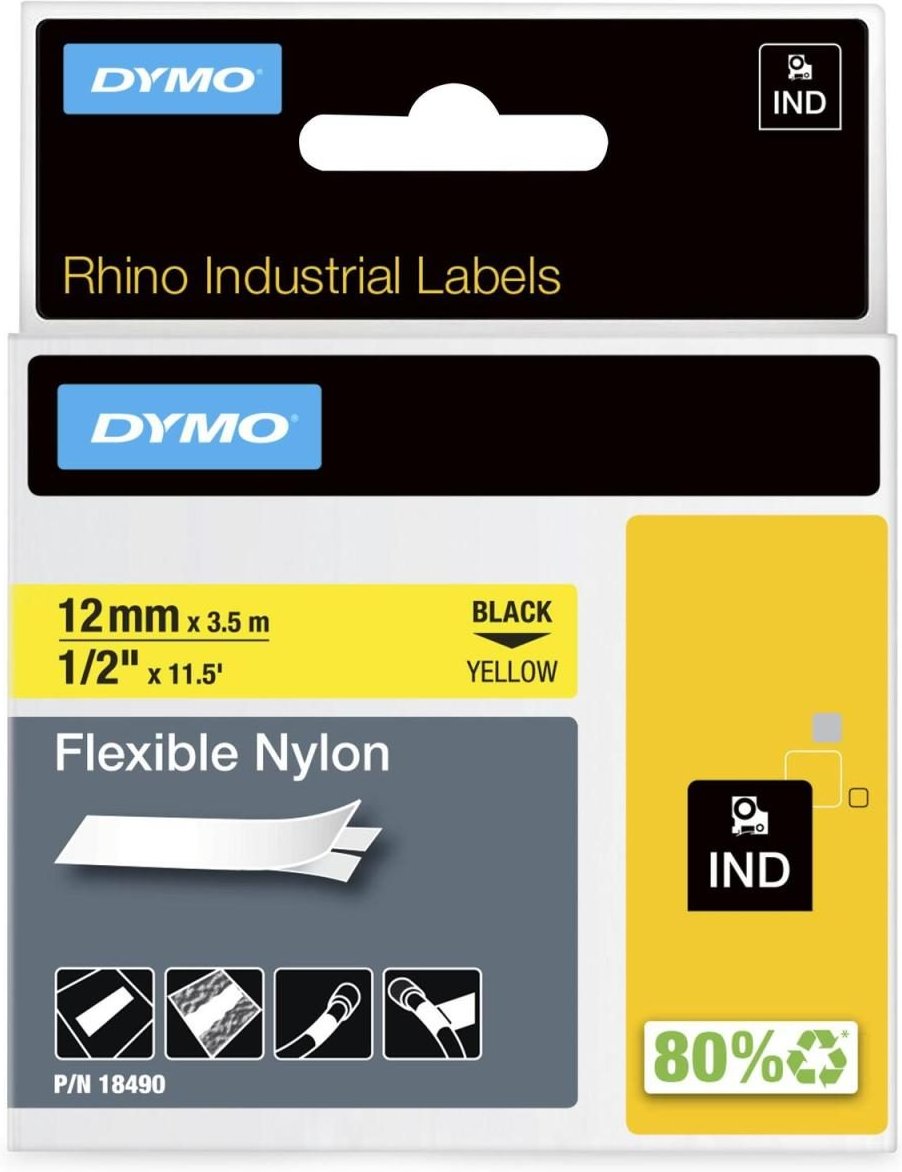 DYMO® Original IND-Schriftband für Rhino, flexibles & reissfestes Nylon - schwarz auf gelb