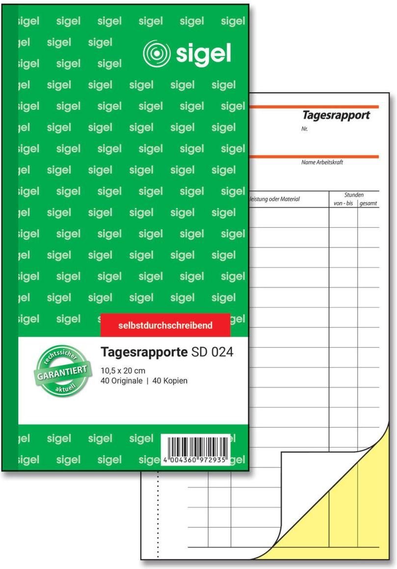 SIGEL Formularbuch Tagesrapport 10,5 x 20,0 cm 2x 40 Seiten