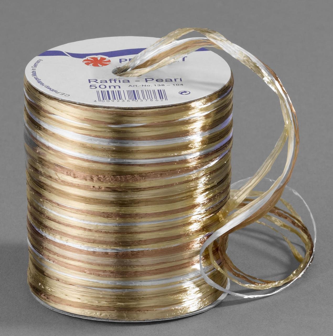PRÄSENT Geschenkband Raffia-Pearl 3 mm x 50 m braun/beige/gold