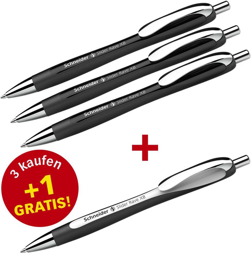 Thumbnail - Schneider Slider Rave XB schwarz Kugelschreiber 0.7 mm, Schreibfarbe: Blau, 3 St. + GRATIS 1 Slider Rave XB