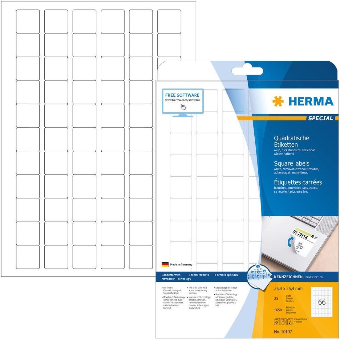 Thumbnail - HERMA Etiketten 10107 weiß 25,4 x 25,4 mm