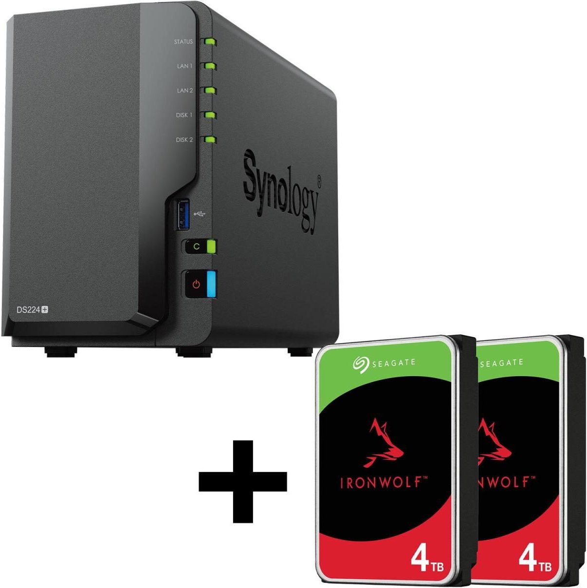Synology DiskStation DS224+ 2 Einschübe NAS-Server Leergehäuse + 8 TB Seagate Ironwolf SATA 3.5" HDD (2x 4TB)