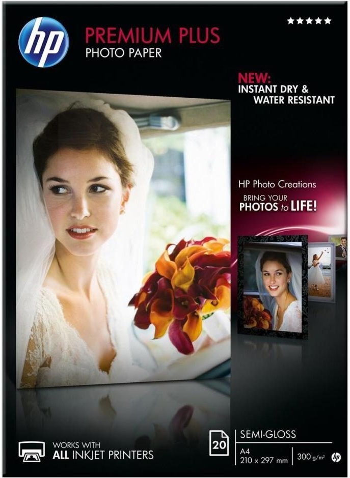 HP Premium Plus Fotopapier seidenmatt A4 (210 x 297 mm) 20 Blatt für Officejet Pro, Deskjet, ENVY (CR673A)