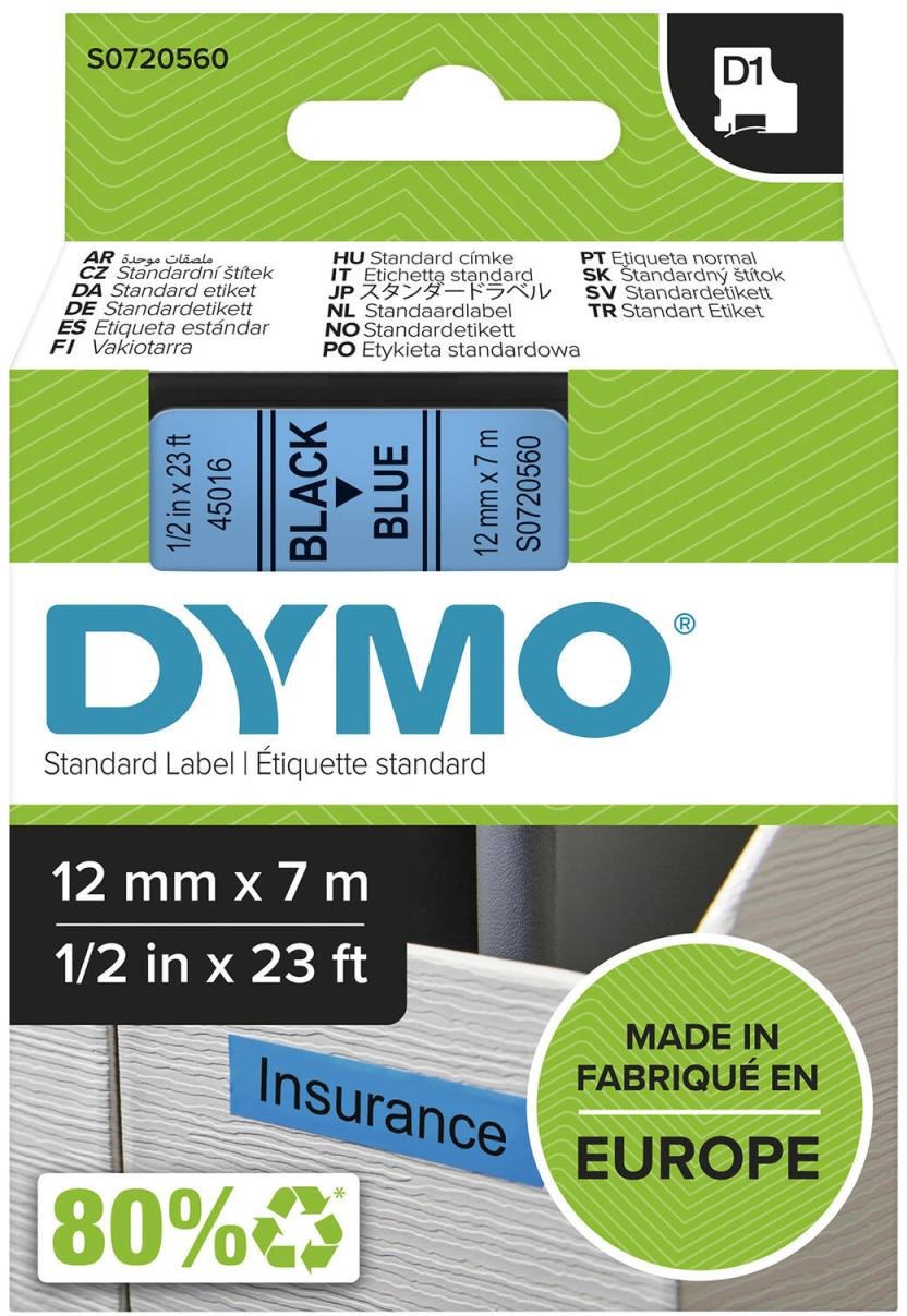 DYMO® Original D1-Schriftband für LabelManager™ 12mm x 7m - Polyester, wieder ablösbar - schwarz auf blau