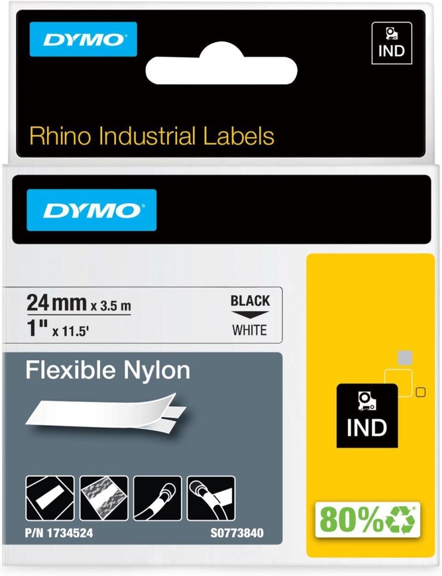 DYMO® Original IND-Schriftband für Rhino 6000+, flexibles & reissfestes Nylon - schwarz auf weiss