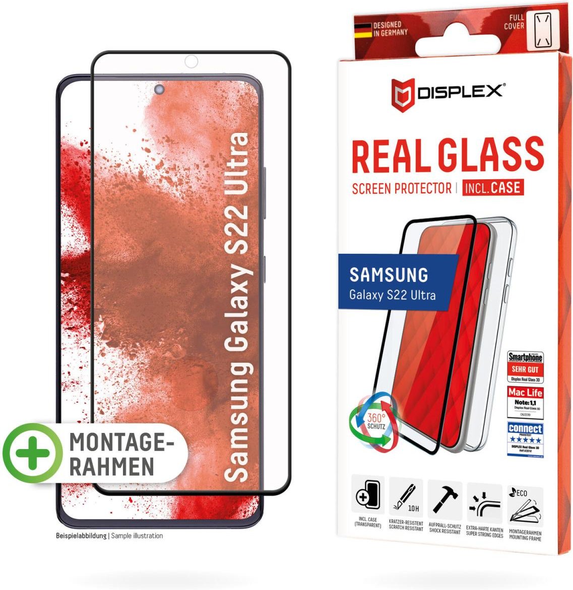 DISPLEX Full Cover Real Glass + Case für Samsung Galaxy S22 Ultra