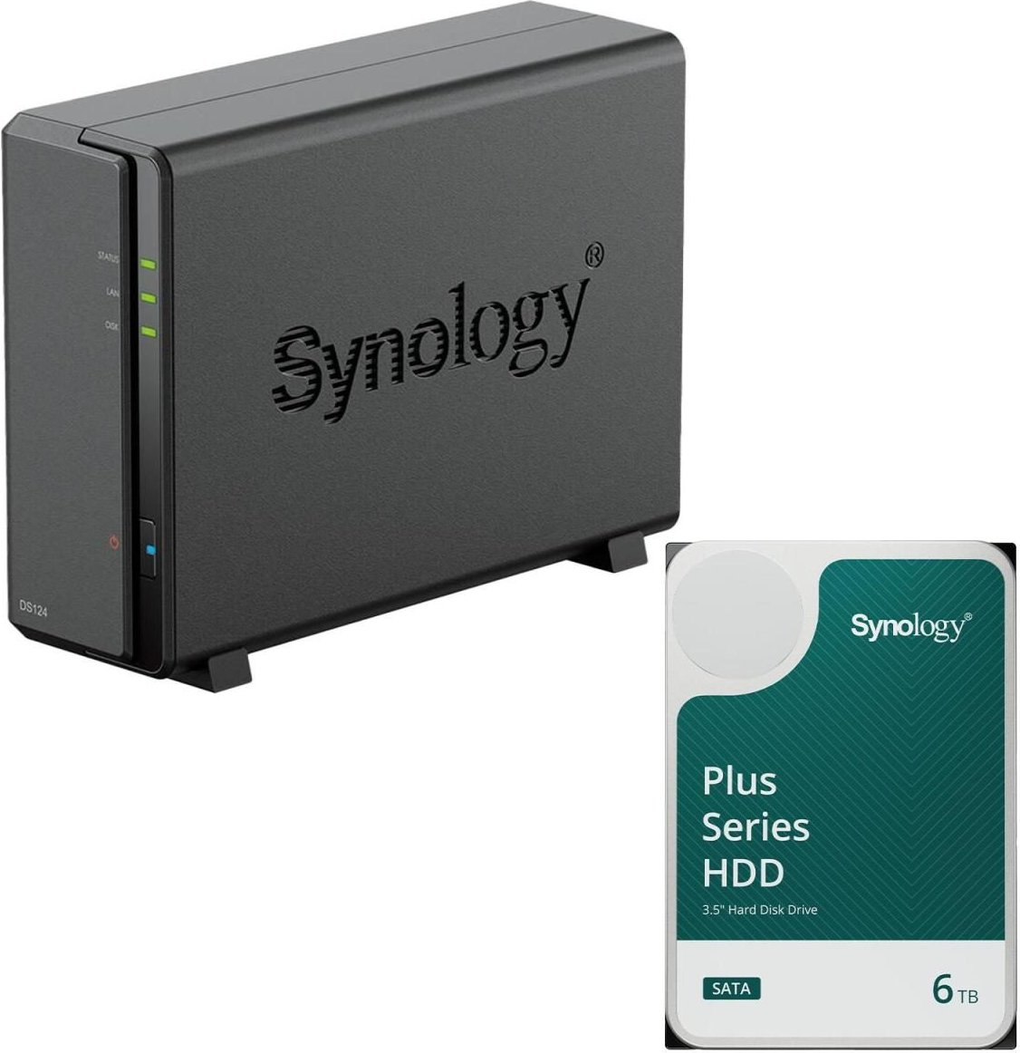 Synology DiskStation DS124 1 Einschub NAS-Server Leergehäuse + 1x Synology Plus 3.5" SATA HDD Festplatte 6TB