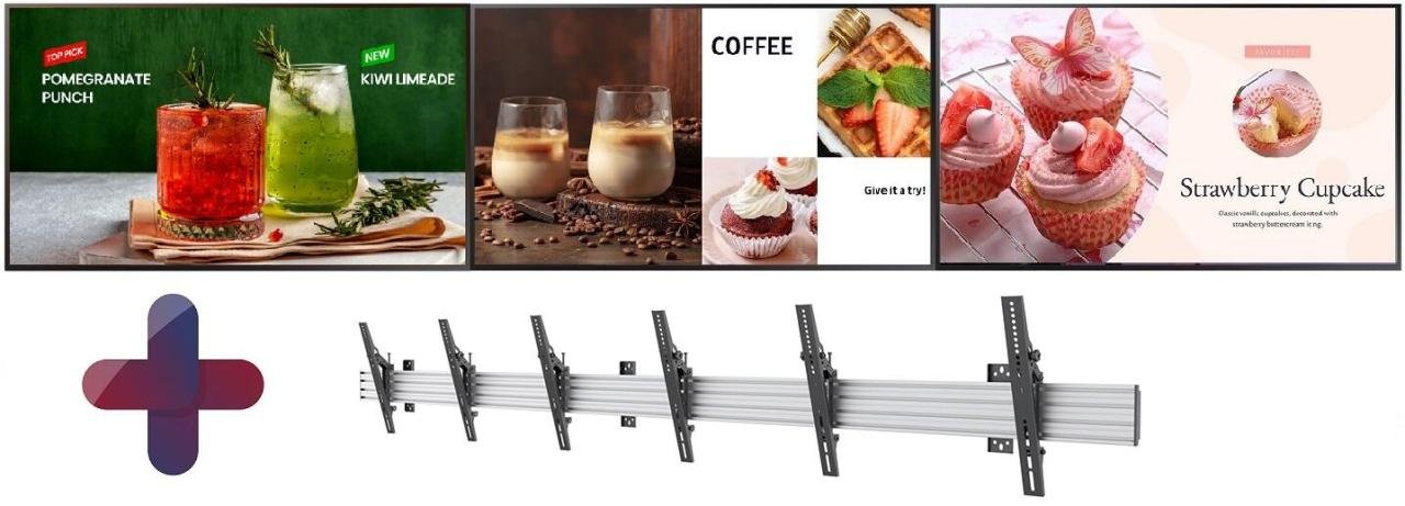 Samsung Menuboard 3x BE55D-H Smart Signage TV 139,7 cm 55 Zoll inkl. Neomounts NMPRO-WMB3 dreifach Wandhalterung