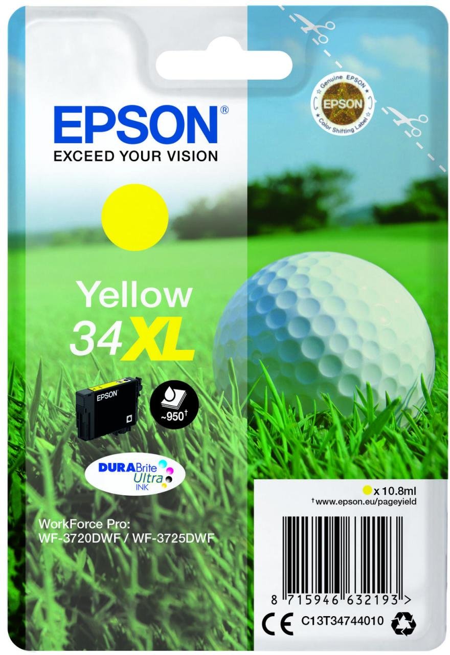 Epson Original 34XL Golfball Druckerpatrone gelb 950 Seiten 10,8ml (C13T34744010)
