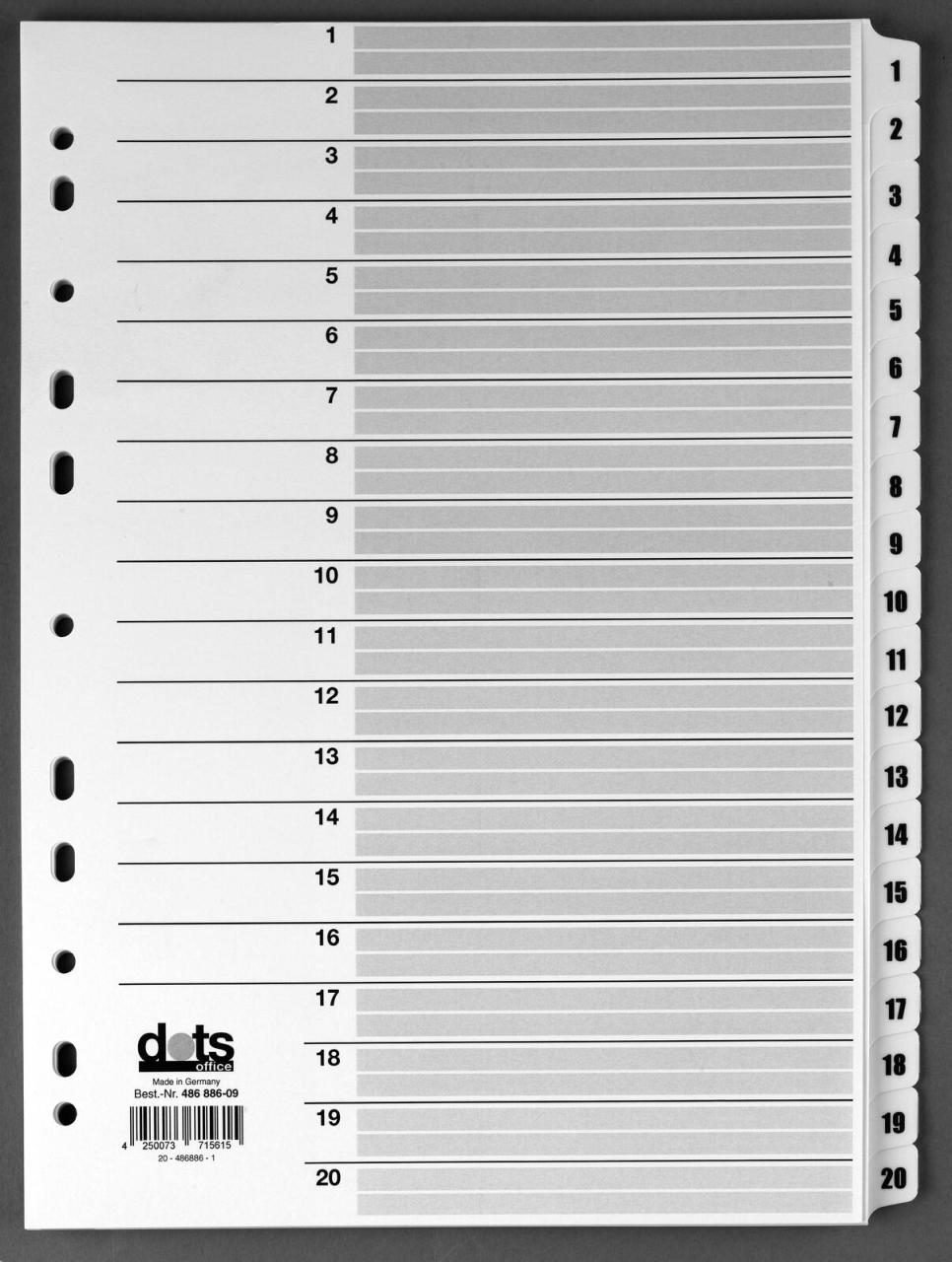 dots Ordnerregister Vollformat 1-20 DIN A4