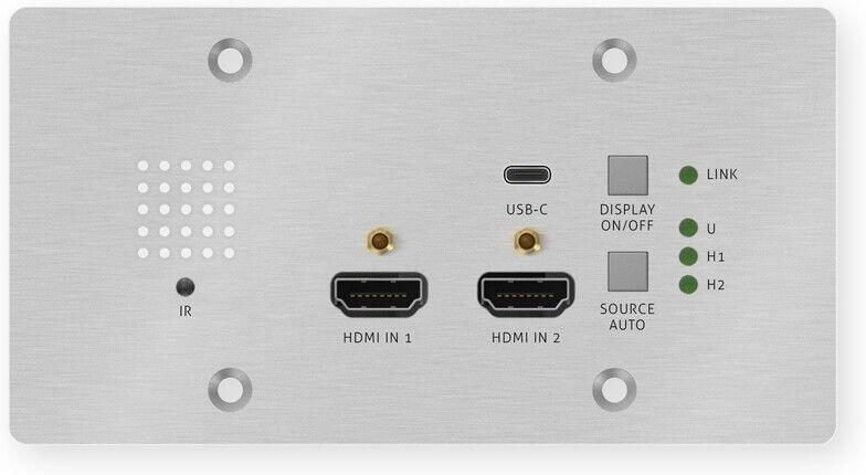 PureTools - HDBaseT Wallplate Transmitter mit Rahmen, 2x HDMI & USB-C Eingänge, 4K, 40m 4K / 70m 1080p