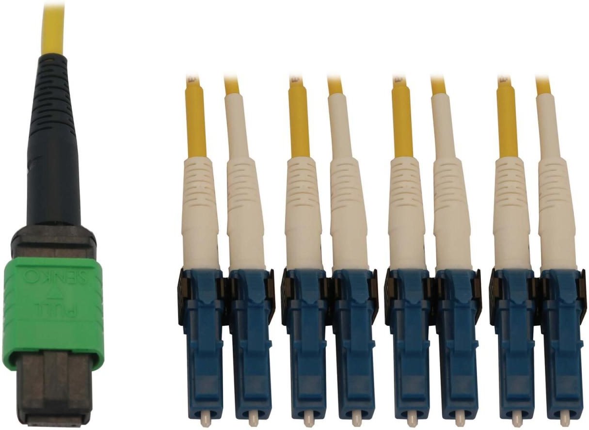 Eaton Tripp Lite Series 400G Singlemode 9/125 OS2 Switchable Fiber Optic Kabel (12F MTP/MPO-APC zu 4x Duplex LC/UPC F/M)