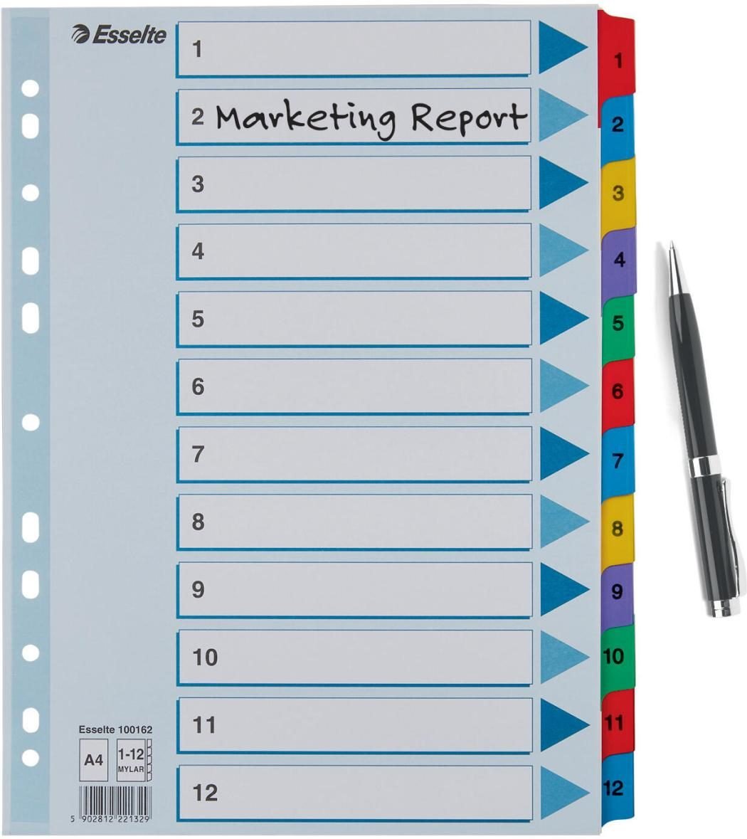 Esselte Ordnerregister Vollformat 1-12 farbig