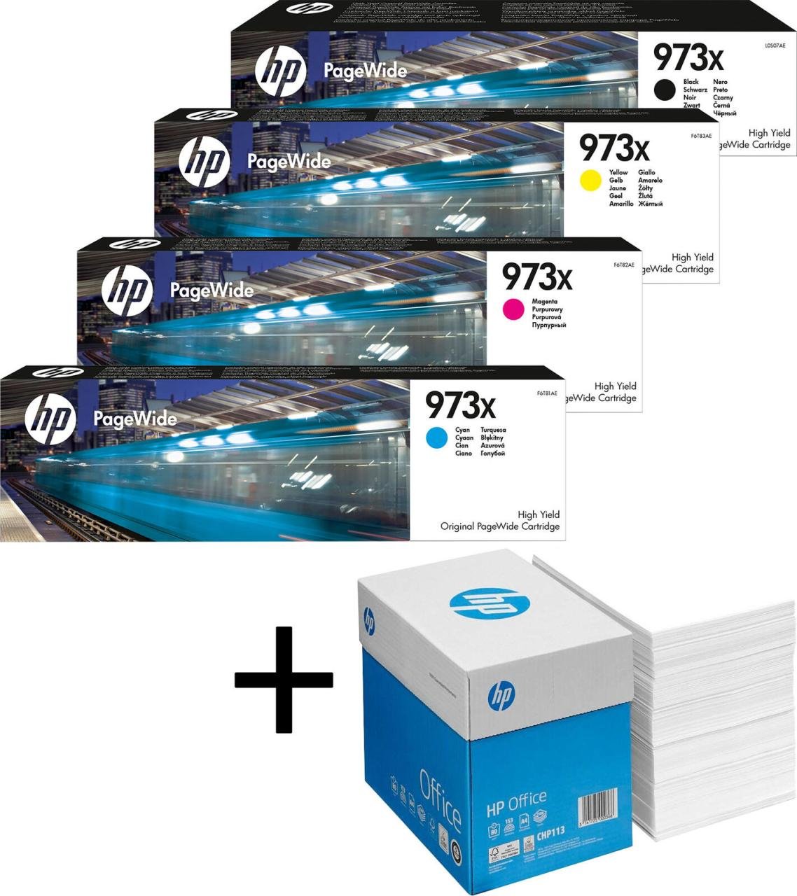 Bundle mit HP Original 973X Toner 4er Multipack + 2.500 Blatt HP Kopierpapier hochweiß