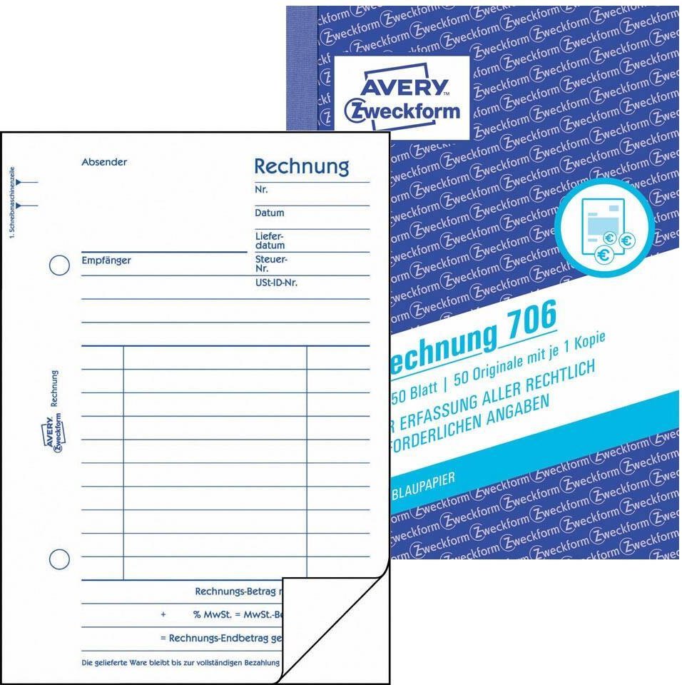 Thumbnail - AVERY Zweckform Rechnung Formularbuch 706 - 2 x 50 Blatt