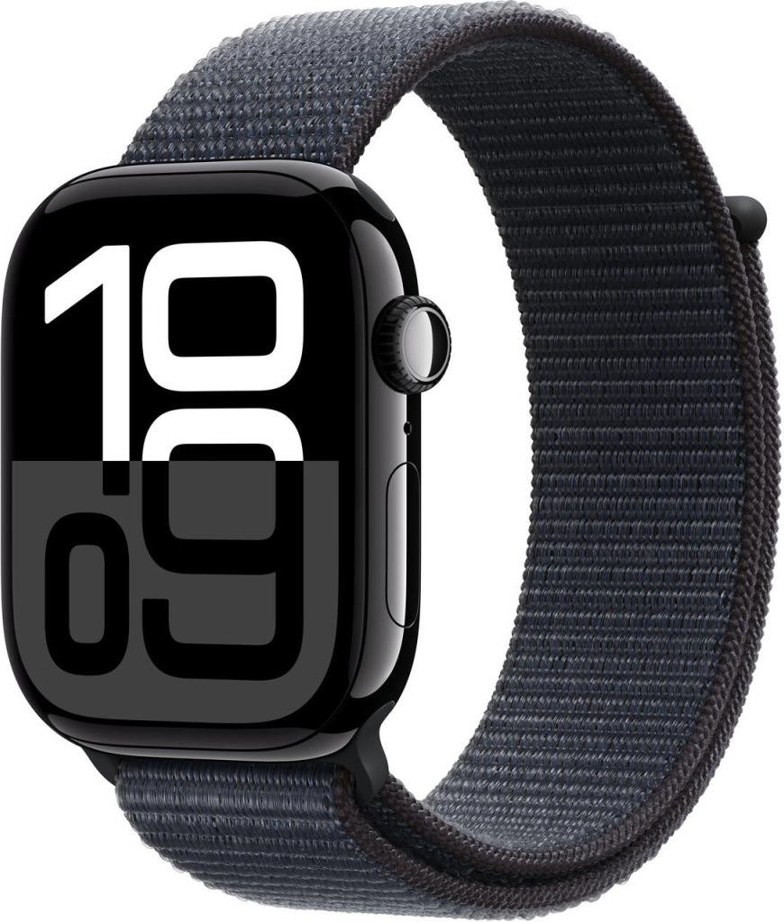Apple Watch Series 10 Aluminiumgehäuse (GPS + Cellular) 46mm Diamantschwarz (Sport Loop tinte)