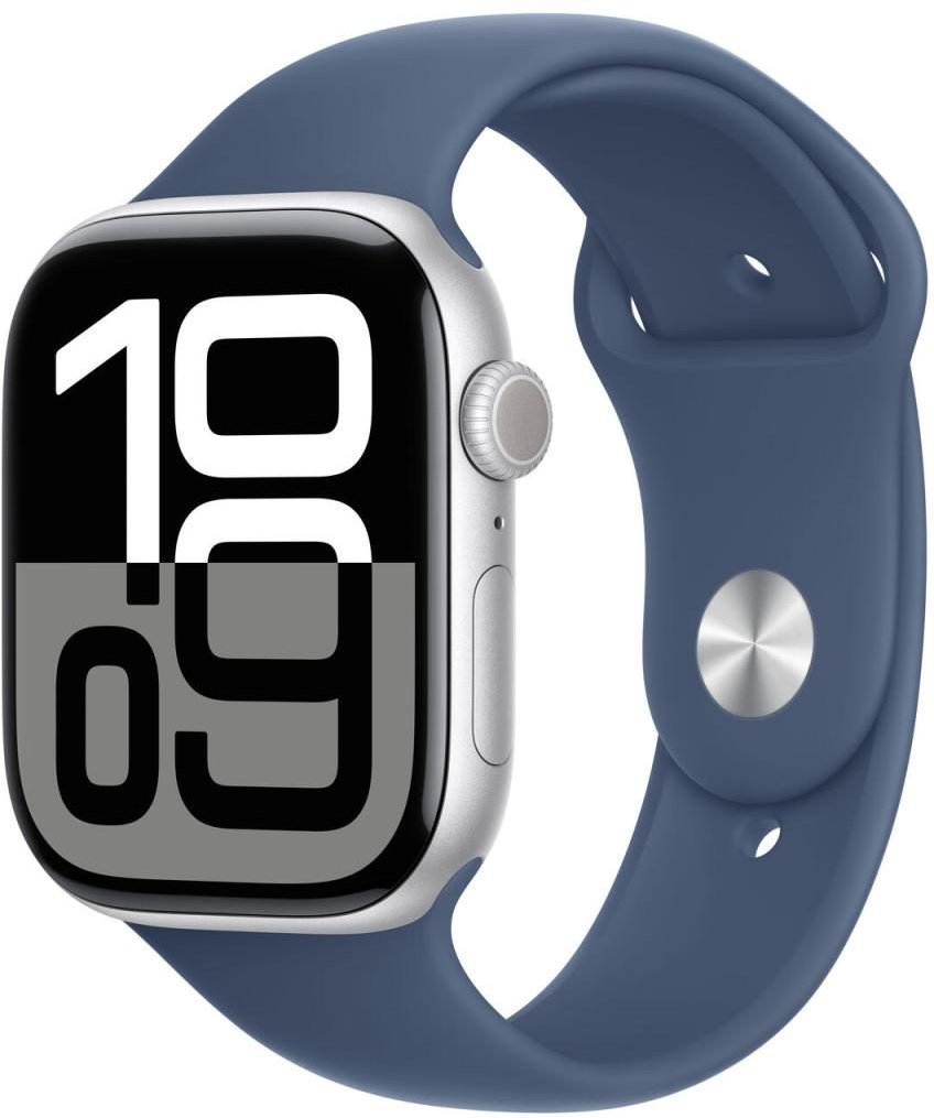 Apple Watch Series 10 Aluminiumgehäuse (GPS + Cellular) 46mm Silber (Sportarmband denim) M/L