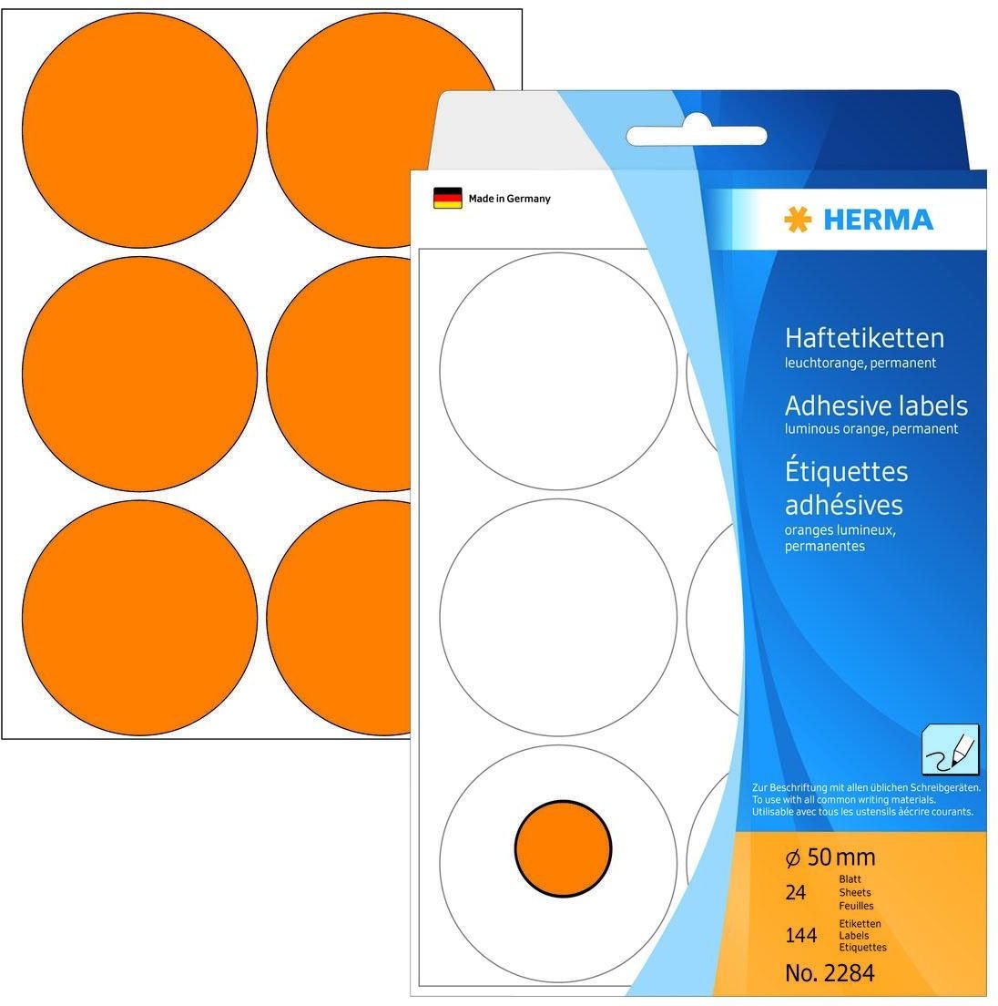 HERMA Klebepunkte Ø 50,0 mm leuchtorange