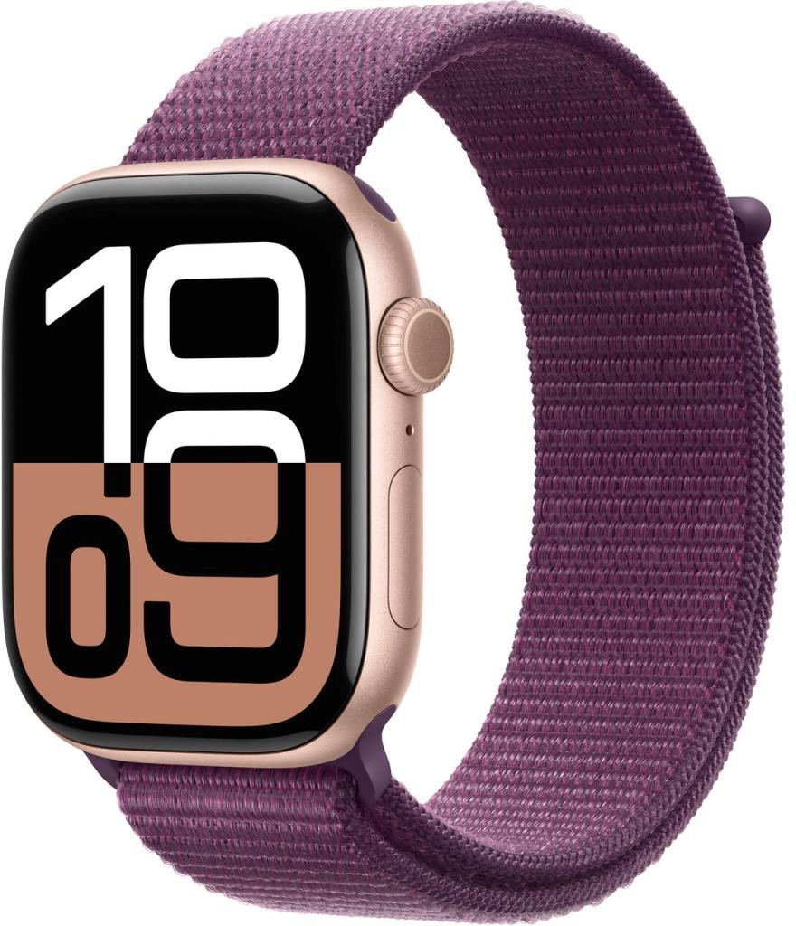 Apple Watch Series 10 Aluminiumgehäuse GPS 46mm Rosegold (Sport Loop pflaume)