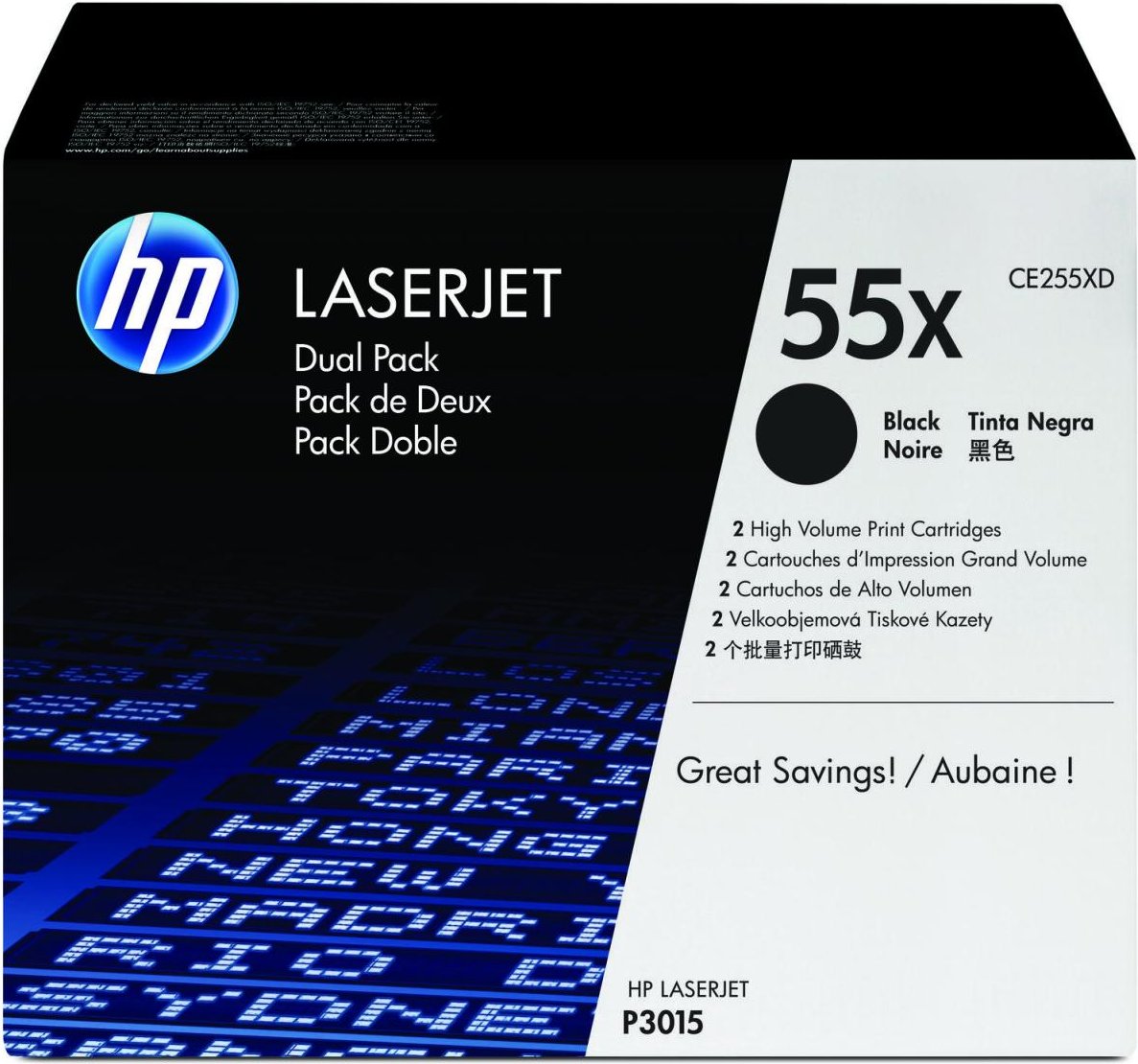 HP Original 55X Toner Doppelpack schwarz hohe Kapazität 2 x 12.500 Seiten (CE255XD)