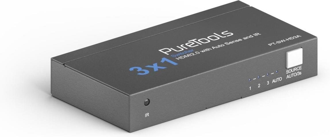 PureTools - 3x1 HDMI2.0 Switch 4K (60Hz 4:4:4), HDR-Umschaltung, IR-Fernbedienung, CEC-Pass-Through