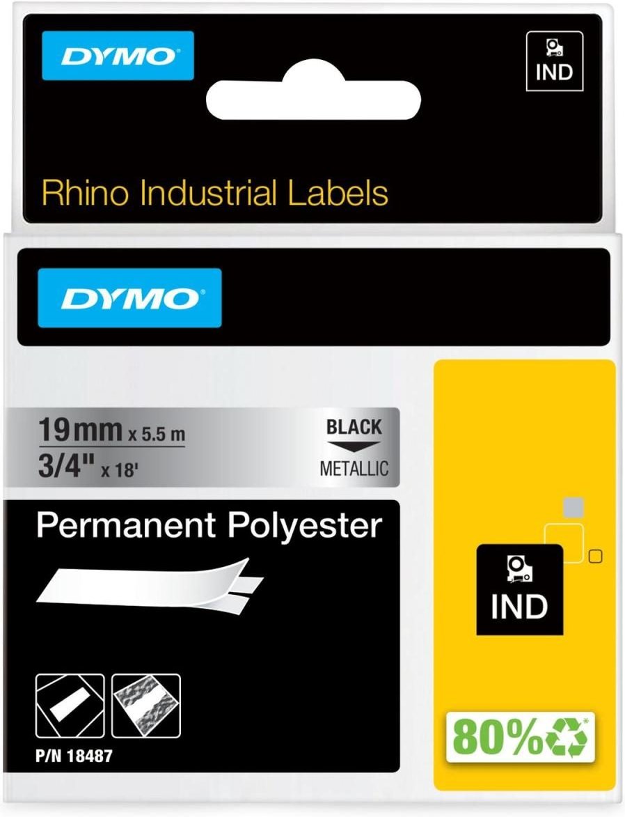 DYMO® Original IND-Schriftband für Rhino, Permanent Polyester - schwarz auf metallic