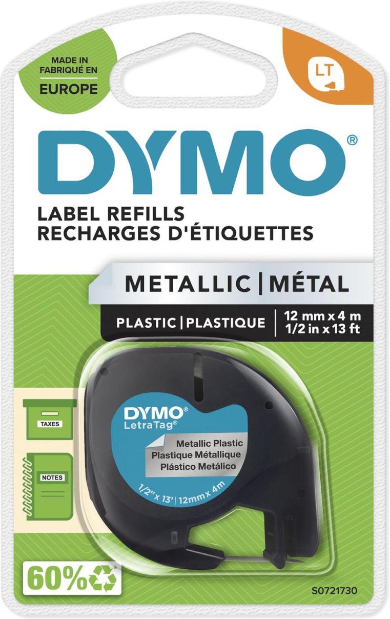 DYMO® Original Schriftband für LetraTag, Plastik - schwarz auf silbermetallic
