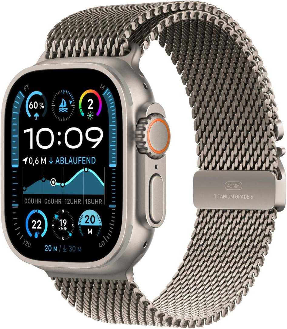 Apple Watch Ultra 2 Titanium (Cellular) 49mm Titaniumgehäuse natur, Milanaise Titan Armband natur (M)