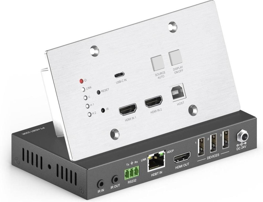 PureTools - HDBaseT Wall Plate Extender Set, 4K (60Hz 4:4:4) mit USB2.0 KVM