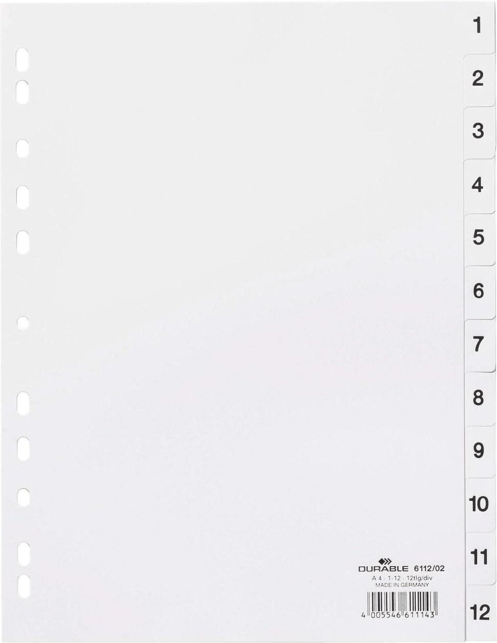 DURABLE Ordnerregister A4 nummeriert - 12-teilig - weiß