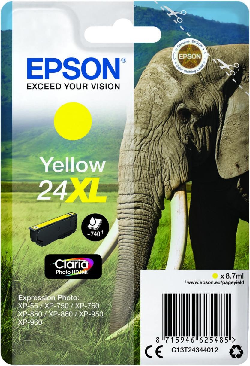 Epson Original 24XL Elefant Druckerpatrone gelb 740 Seiten 9ml (C13T24344012)