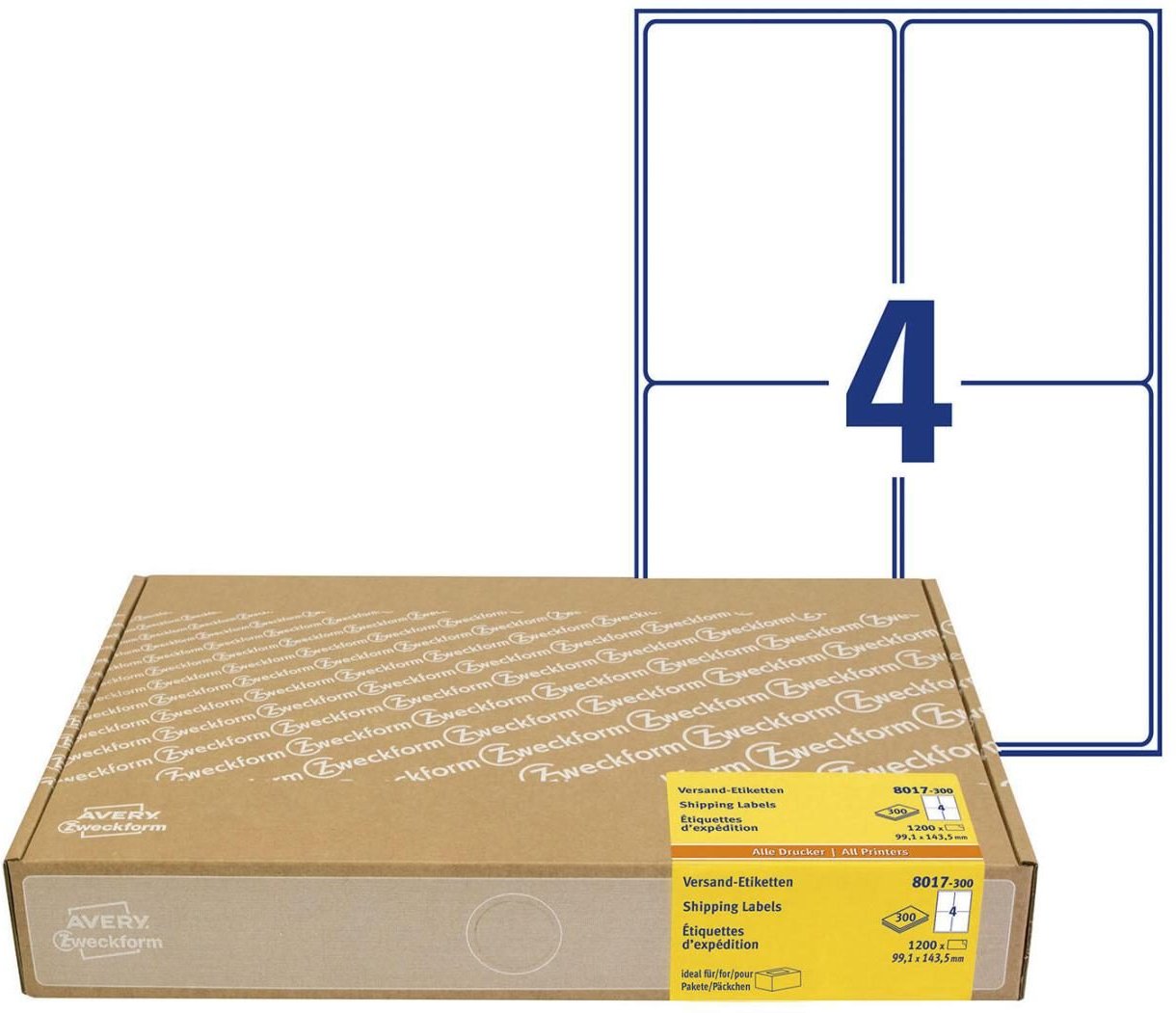 Thumbnail - AVERY Zweckform Versandetiketten 8017-300 weiß 99,1 x 143,5 mm