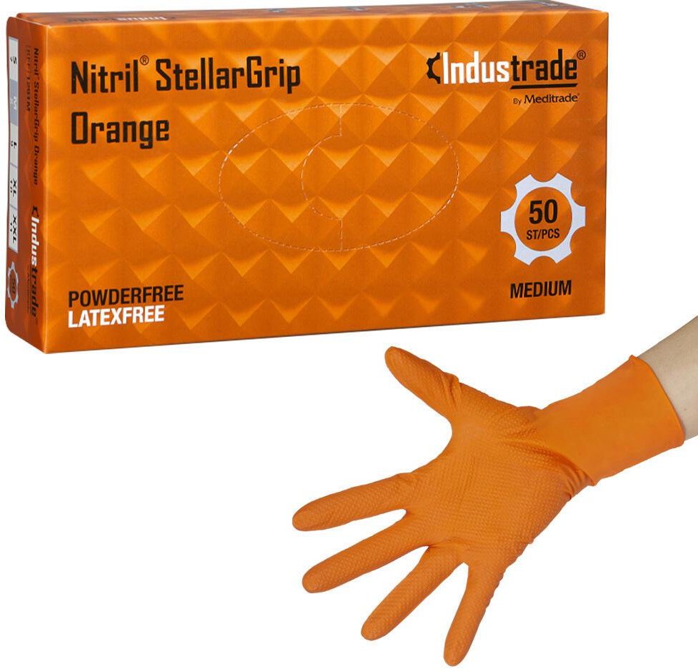 Thumbnail - Industrade® Einmalhandschuhe Nitril® StellarGrip Orange M orange