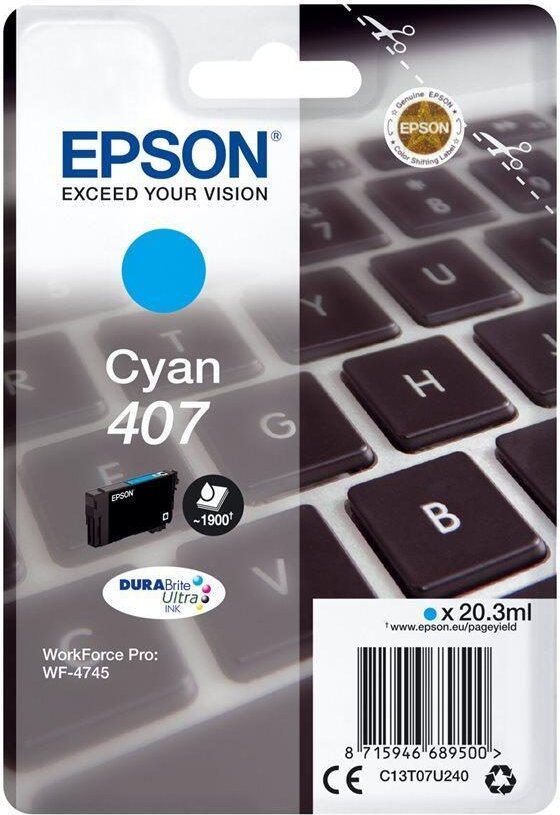 Epson Original 407 Tastatur Druckerpatrone - cyan (C13T07U240)