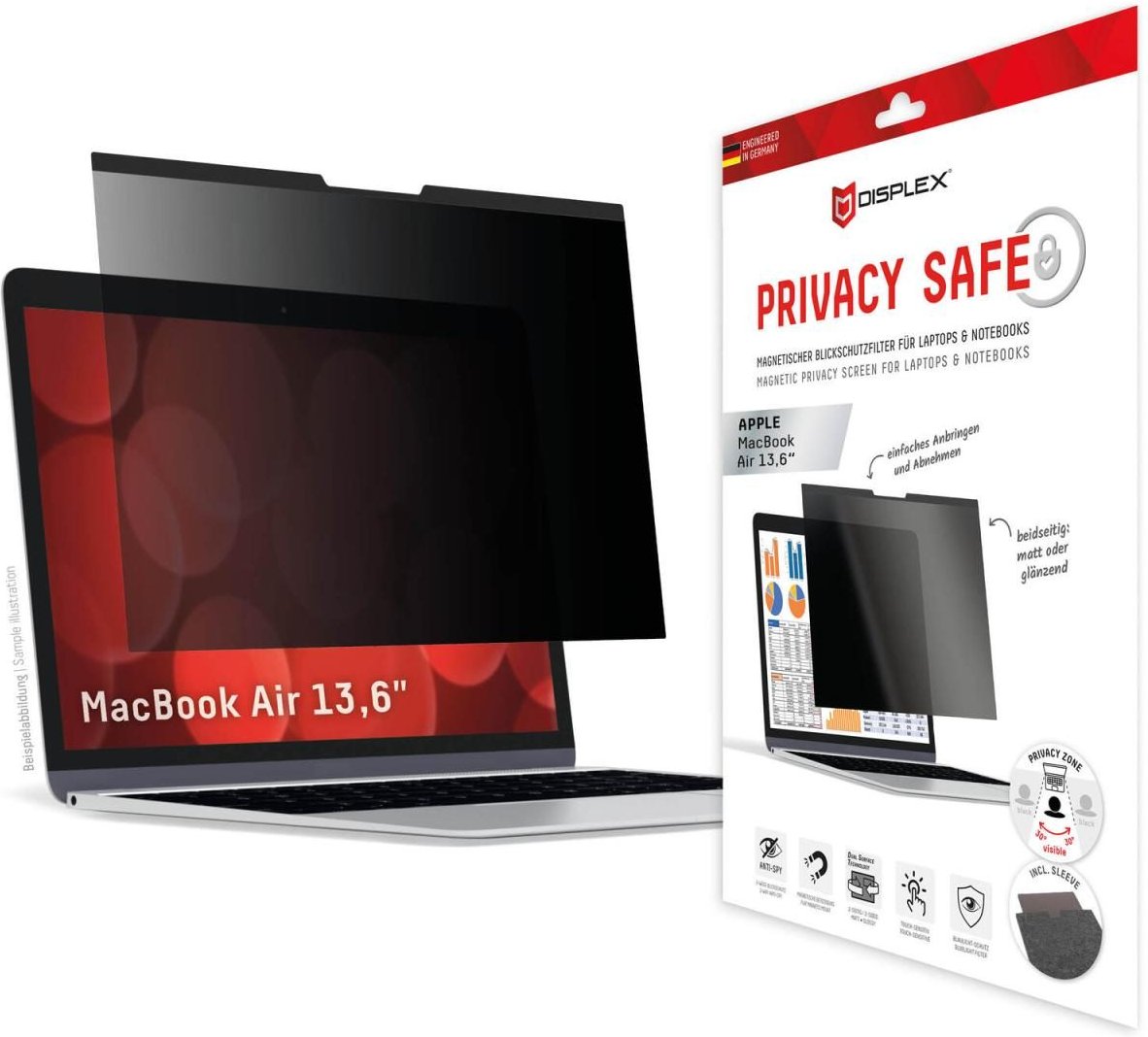 DISPLEX PRIVACY SAFE Magnetischer 2-Wege Blickschutzfilter für MacBook Air 13,6‘‘