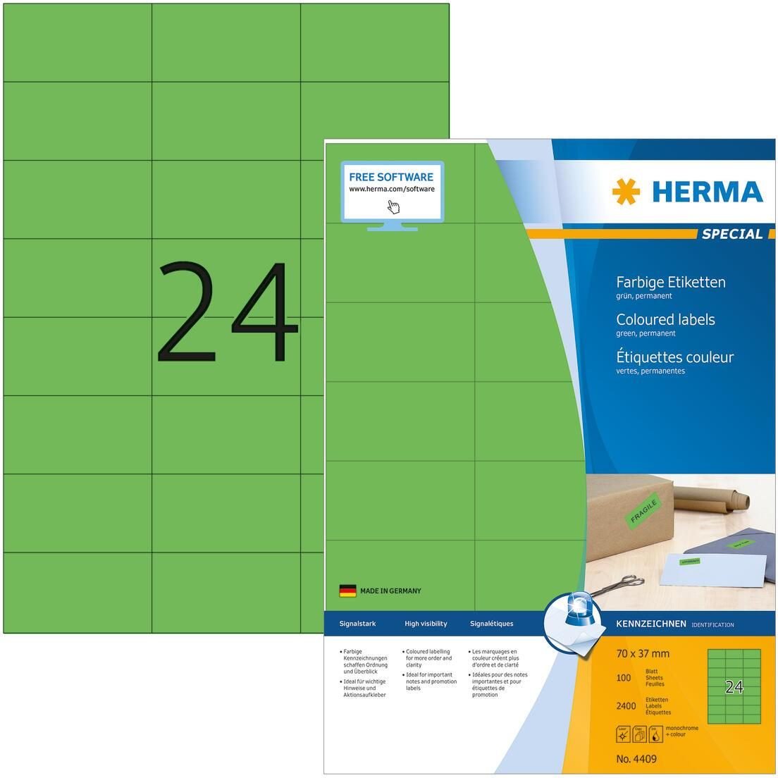 HERMA Etiketten 4409 grün 70,0 x 37,0 mm