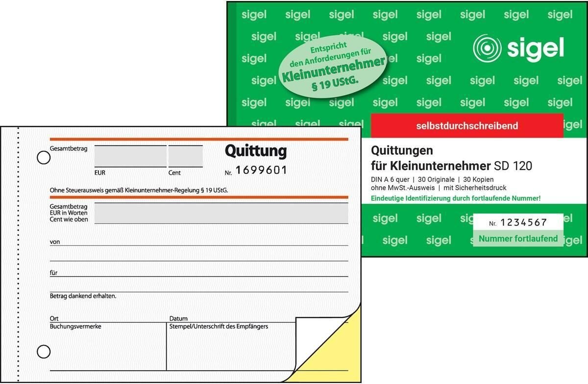 Thumbnail - sigel Quittung für Kleinunternehmer ohne MwSt.-Ausweis - 2x30 Blatt