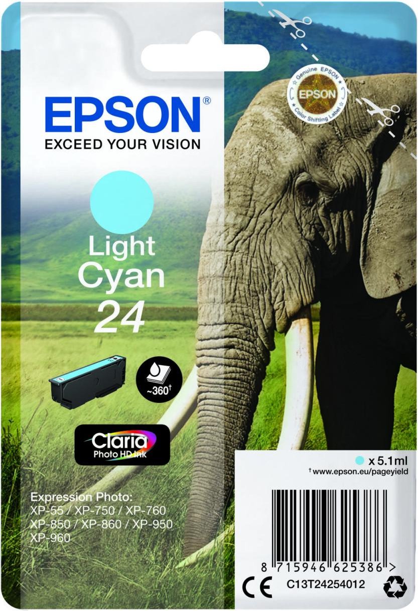 Epson Original 24 Elefant Druckerpatrone cyan hell 360 Seiten 5,1ml (C13T24254012)